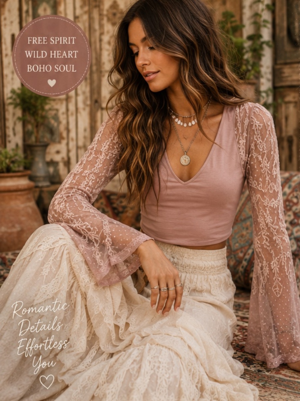 🆕 Free People Who's That Girl Lace Long Sleeve
Crop COLOR: **MAUVE “NOT White”